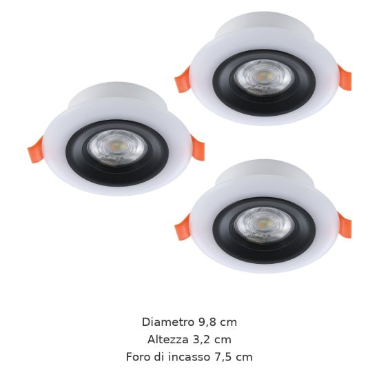 Eglo calonge rgb set 3 faretti da incasso per cartongesso led 11,4w con telecomando nero e bianco