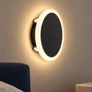 Eglo talamello applique camera da letto rotonda nera led 12w 3000k