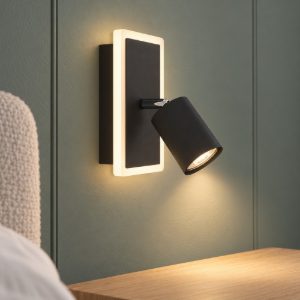 Eglo rimbocchi 1 applique con faretto led 7w 3000k orientabile 18cm per camera da letto moderna nera
