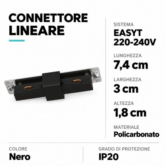 Eglo easyt connector connettore lineare per binario 7,4cm nero