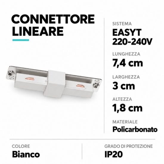 Eglo easyt connector connettore lineare per binario 7,4cm bianco