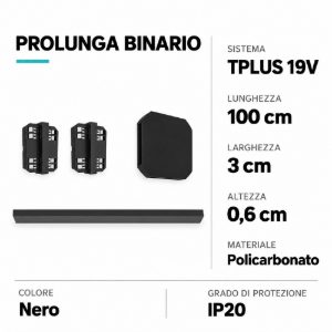 Eglo tplus extension binario di prolunga con connettori e copertura 100cm nero
