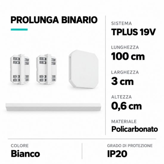 Eglo tplus extension binario di prolunga con connettori e copertura 100cm bianco
