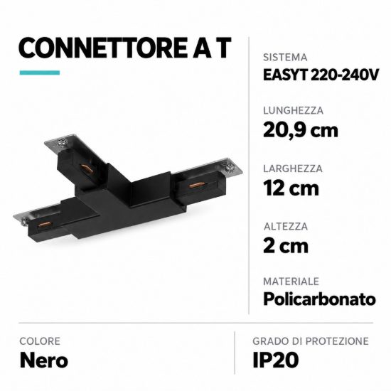 Eglo easyt t connector connettore a t per binario 20,9cm nero