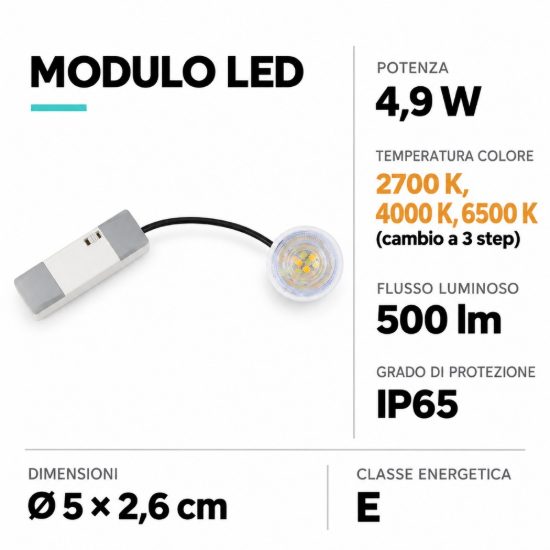 Modulo led sostitutivo 4.9w cct 2700k 6500k eglo puck cct