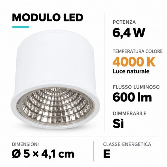 Modulo led sostitutivo dimmerabile 6.4w 4000k eglo puck cob nw