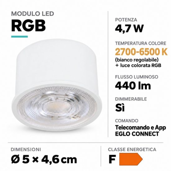 Modulo sostitutivo led 4.7w rgb 2700k 6500k dimmerabile con controllo smart eglo