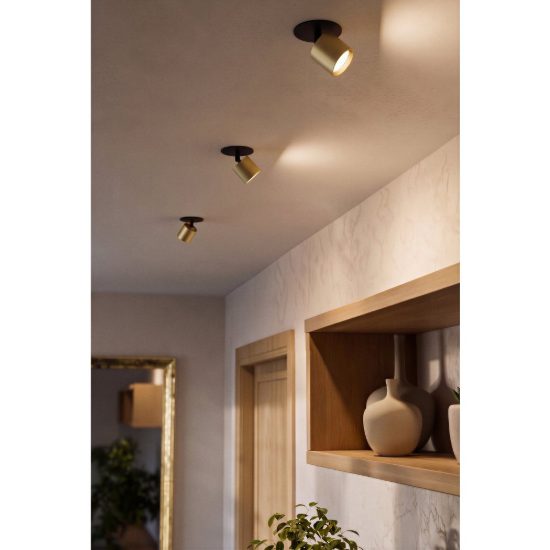 Eglo mengibar tube faretto da incasso per cartongesso orientabile led 4,8w cct oro e nero