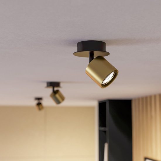 Eglo mengibar tube faretto da incasso per cartongesso orientabile led 4,8w cct oro e nero