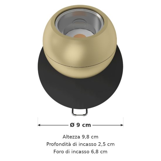 Eglo mengibar sphere faretto da incasso per cartongesso orientabile led 4,8w cct oro e nero