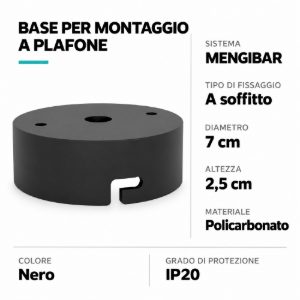 Eglo mengibar mounting base per montaggio a plafone dei faretti mengibar 7cm nera