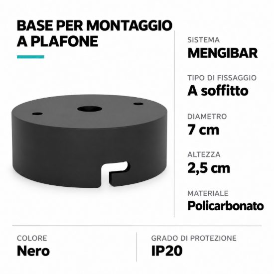 Eglo mengibar mounting base per montaggio a plafone dei faretti mengibar 7cm nera