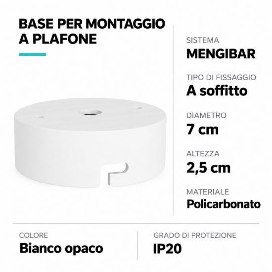 Eglo mengibar mounting base per montaggio a plafone dei faretti mengibar 7cm bianca