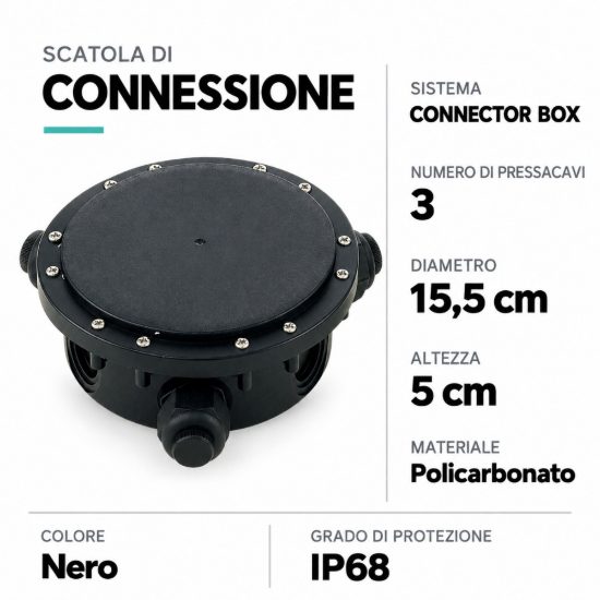 Eglo connector box scatola di connessione da esterno ip68 15,5cm con 3 pressacavi nera