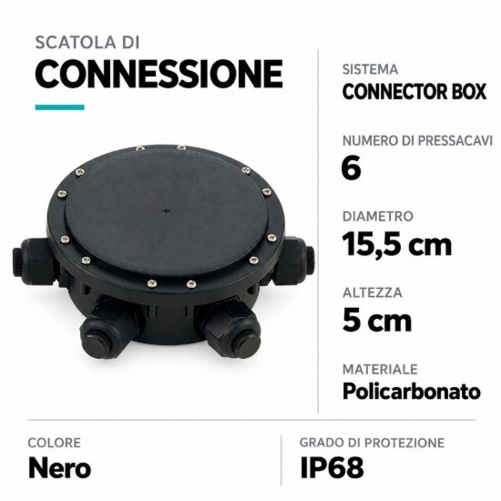 Eglo connector box scatola di connessione da esterno ip68 15,5cm con 6 pressacavi nera