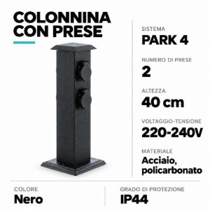Eglo park 4 colonnina da esterno con 2 prese 40cm ip44 nera
