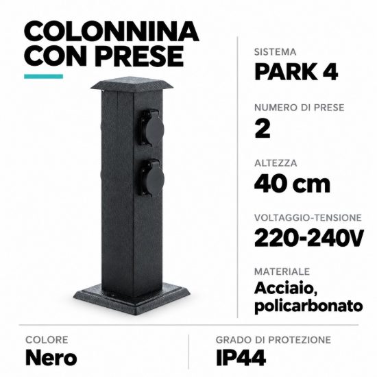 Eglo park 4 colonnina da esterno con 2 prese 40cm ip44 nera
