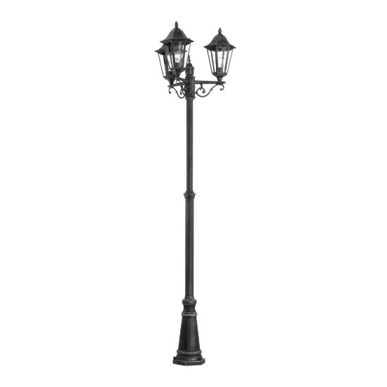 Eglo navedo lampione da giardino 3 luci 220cm ip44 classico a lanterna nero e argento patinato