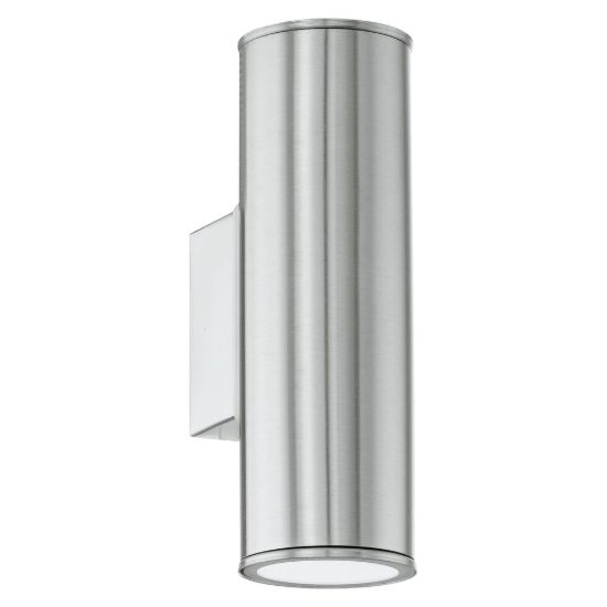 Eglo riga applique da esterno 2 luci gu10 led 5,6w 3000k 6,5cm ip44 moderna cilindrica acciaio inox