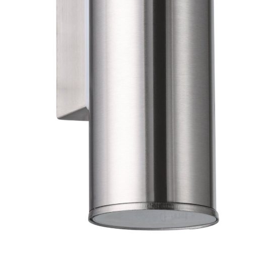 Eglo riga applique da esterno 2 luci gu10 led 5,6w 3000k 6,5cm ip44 moderna cilindrica acciaio inox