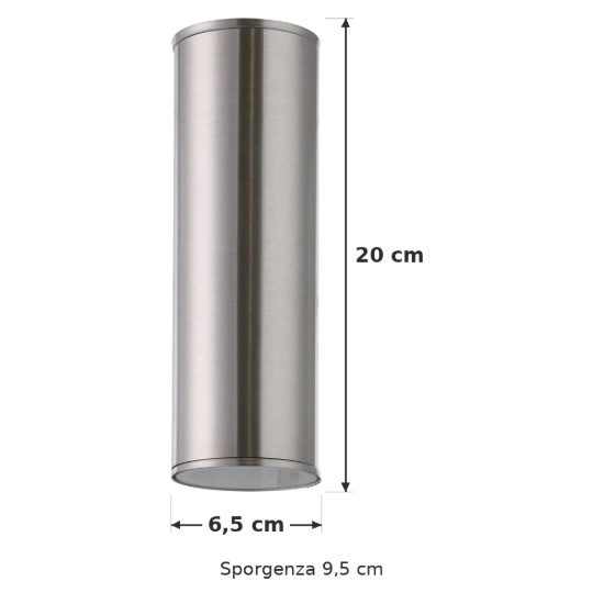 Eglo riga applique da esterno 2 luci gu10 led 5,6w 3000k 6,5cm ip44 moderna cilindrica acciaio inox