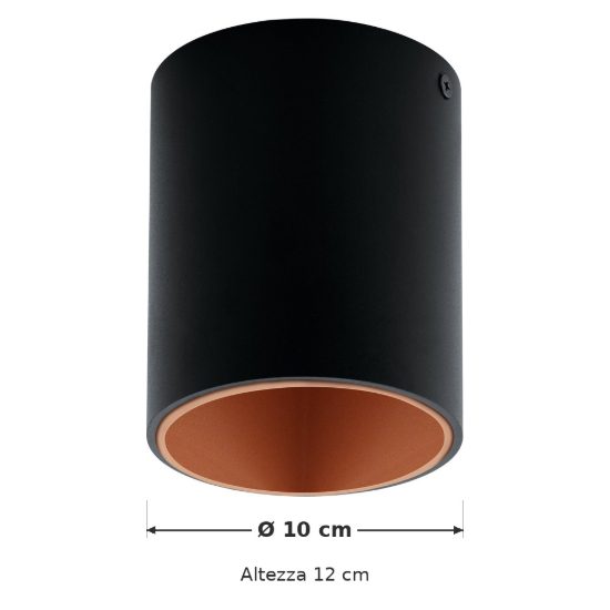 Eglo polasso faretto da soffitto led 3,3w 3000k 10cm moderno cilindrico nero e rame