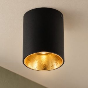 Eglo polasso faretto da soffitto led 3,3w 3000k 10cm moderno cilindrico nero e oro