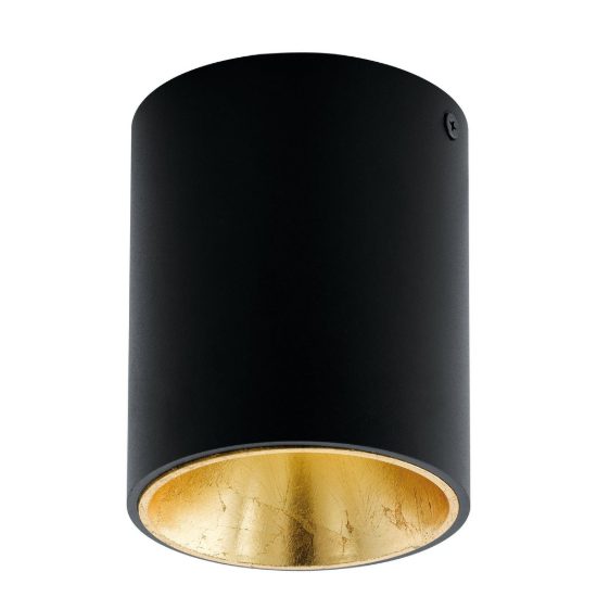 Eglo polasso faretto da soffitto led 3,3w 3000k 10cm moderno cilindrico nero e oro