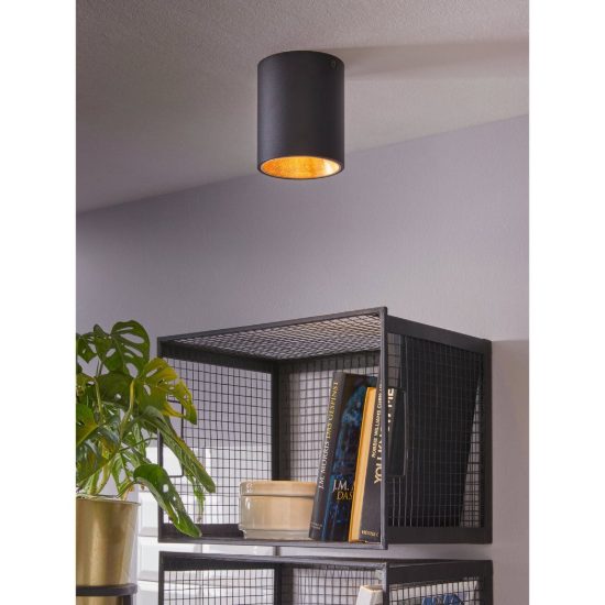 Eglo polasso faretto da soffitto led 3,3w 3000k 10cm moderno cilindrico nero e oro
