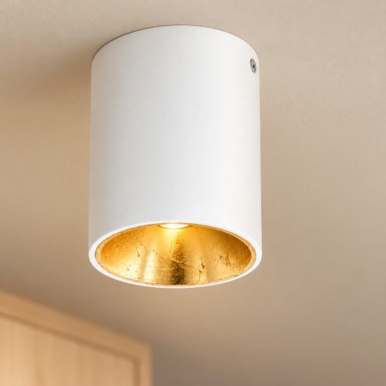 Eglo polasso faretto da soffitto led 3,3w 3000k 10cm moderno cilindrico bianco e oro