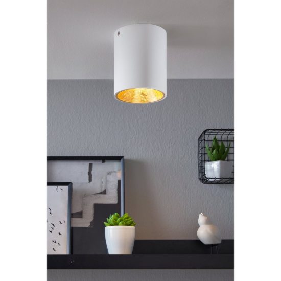 Eglo polasso faretto da soffitto led 3,3w 3000k 10cm moderno cilindrico bianco e oro