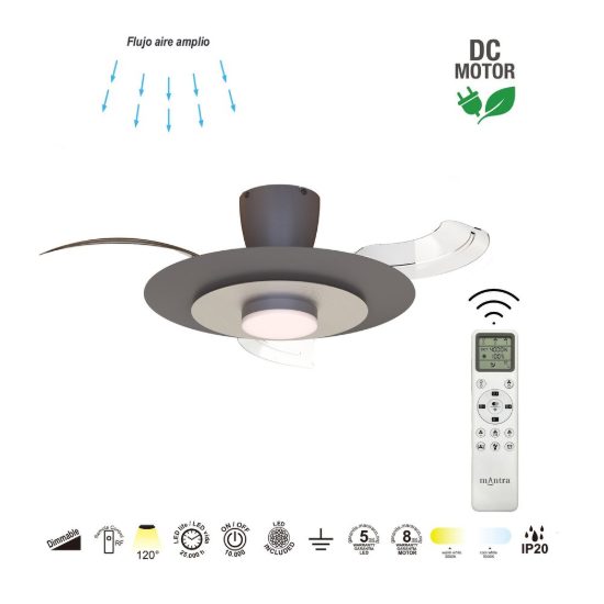 Ventilatore da soffitto caffè nichel spazzolato con luce con telecomando led 20w cct 3000k 5000k dimmerabile