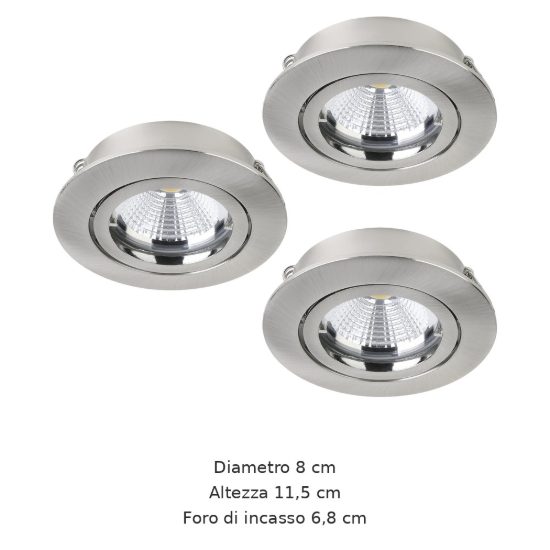 Eglo tedo 1 set 3 faretti da incasso per cartongesso orientabili gu10 led 14,4w 3000k nichel