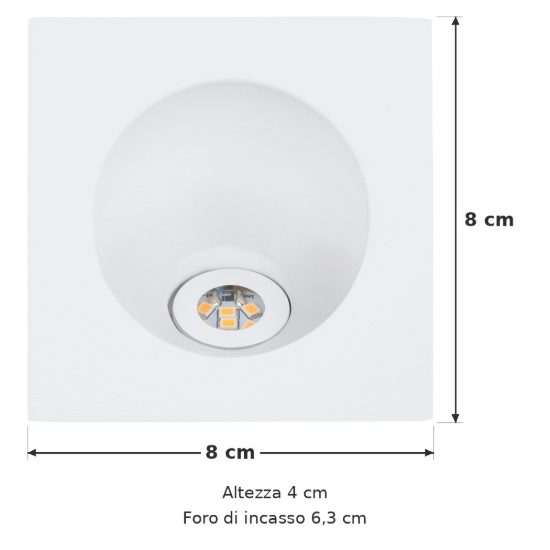 Eglo zarate faretto da incasso per cartongesso led 2w 3000k foro 6,3cm quadrato bianco