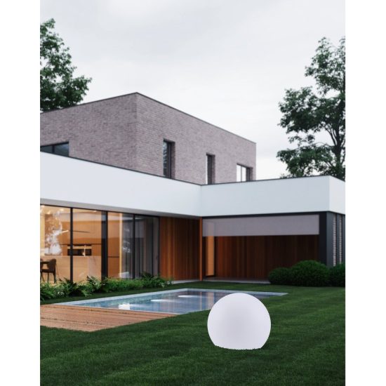 Eglo monterolo lampada da terra per esterno a sfera e27 39cm ip65 moderna bianca
