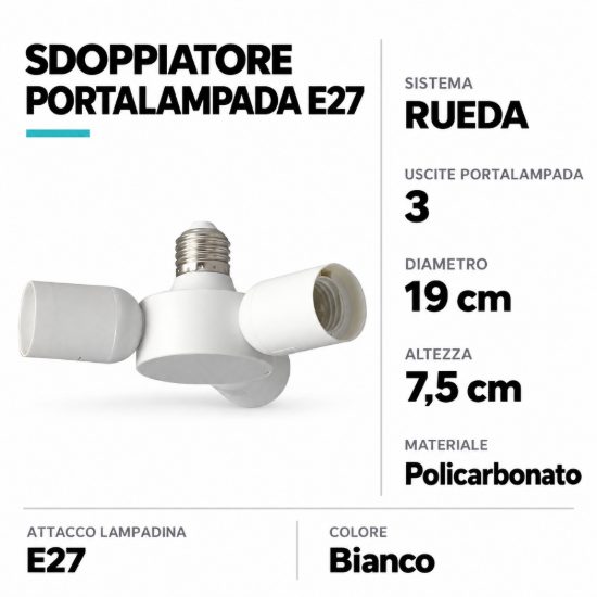Eglo rueda sdoppiatore portalampada e27 a 3 uscite 19cm bianco
