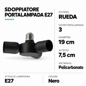 Eglo rueda sdoppiatore portalampada e27 a 3 uscite 19cm nero