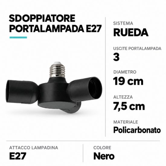 Eglo rueda sdoppiatore portalampada e27 a 3 uscite 19cm nero
