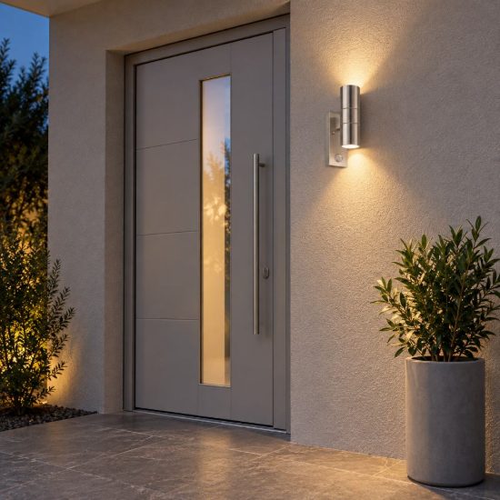 Eglo riga 5 lampada da parete per esterno led 5,6w 3000k ip44 7cm con sensore di movimento cilindro acciaio inox