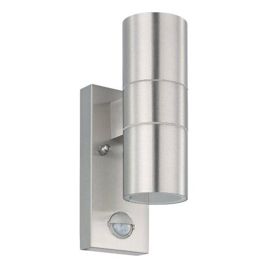 Eglo riga 5 lampada da parete per esterno led 5,6w 3000k ip44 7cm con sensore di movimento cilindro acciaio inox