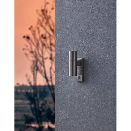 Eglo riga 5 lampada da parete per esterno led 5,6w 3000k ip44 7cm con sensore di movimento cilindro acciaio inox