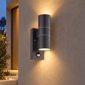 Eglo riga 5 lampada da parete per esterno cilindro antracite led 5,6w 3000k ip44 7cm con sensore di movimento