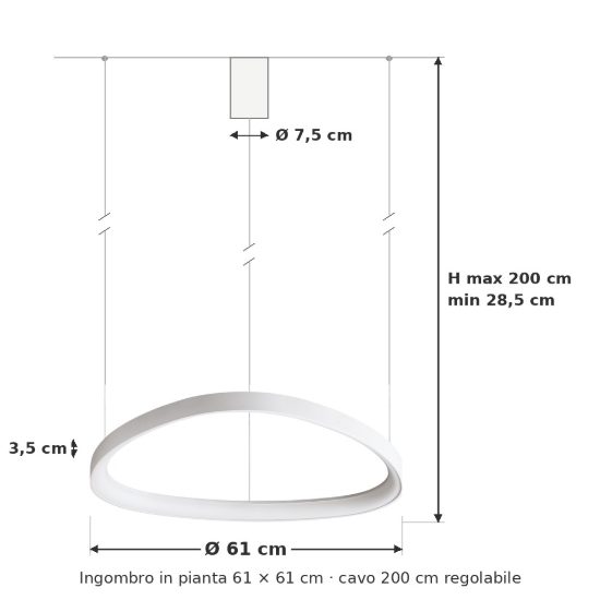Ideal lux gemini lampadario a sospensione led 47w 2700k 61cm per sala da pranzo moderno bianco