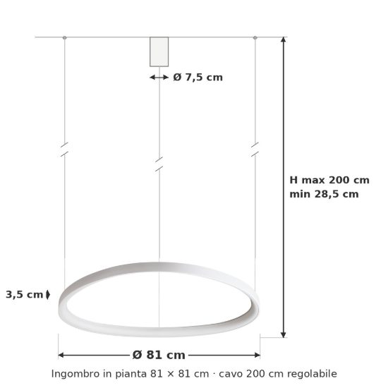 Ideal lux gemini lampadario a sospensione led 56w 2700k 81cm per sala da pranzo moderno bianco