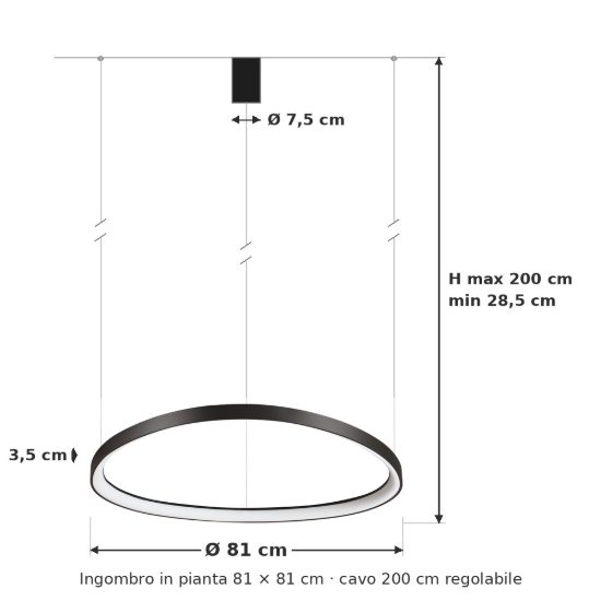 Ideal lux gemini lampadario a sospensione led 56w 2700k 81cm per sala da pranzo moderno nero