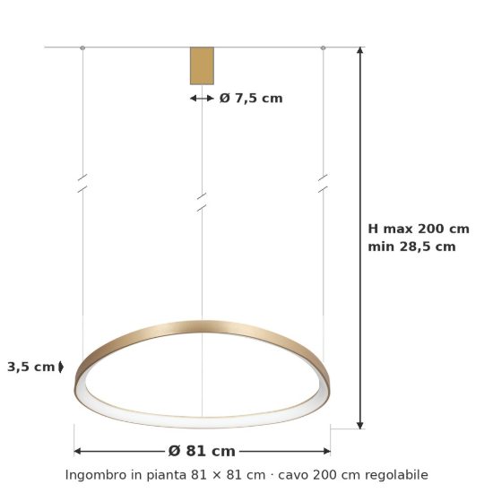 Ideal lux gemini lampadario a sospensione led 56w 2700k 81cm per sala da pranzo moderno ottone