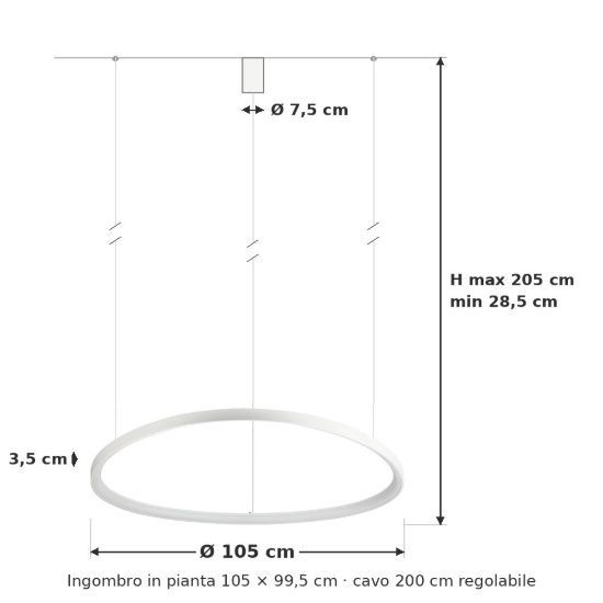 Ideal lux gemini lampadario a sospensione led 78w 2700k 105cm per sala da pranzo moderno bianco