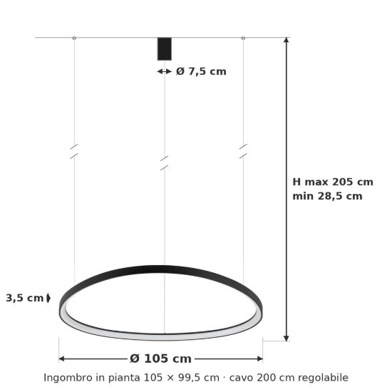 Ideal lux gemini lampadario a sospensione led 78w 2700k 105cm per sala da pranzo moderno nero