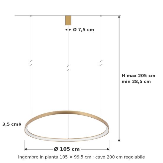 Ideal lux gemini lampadario a sospensione led 78w 2700k 105cm per sala da pranzo moderno ottone