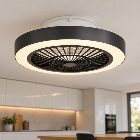 Eglo sazan ventilatore nero a plafoniera led 37,8w cct 2700k 6500k 55cm con telecomando